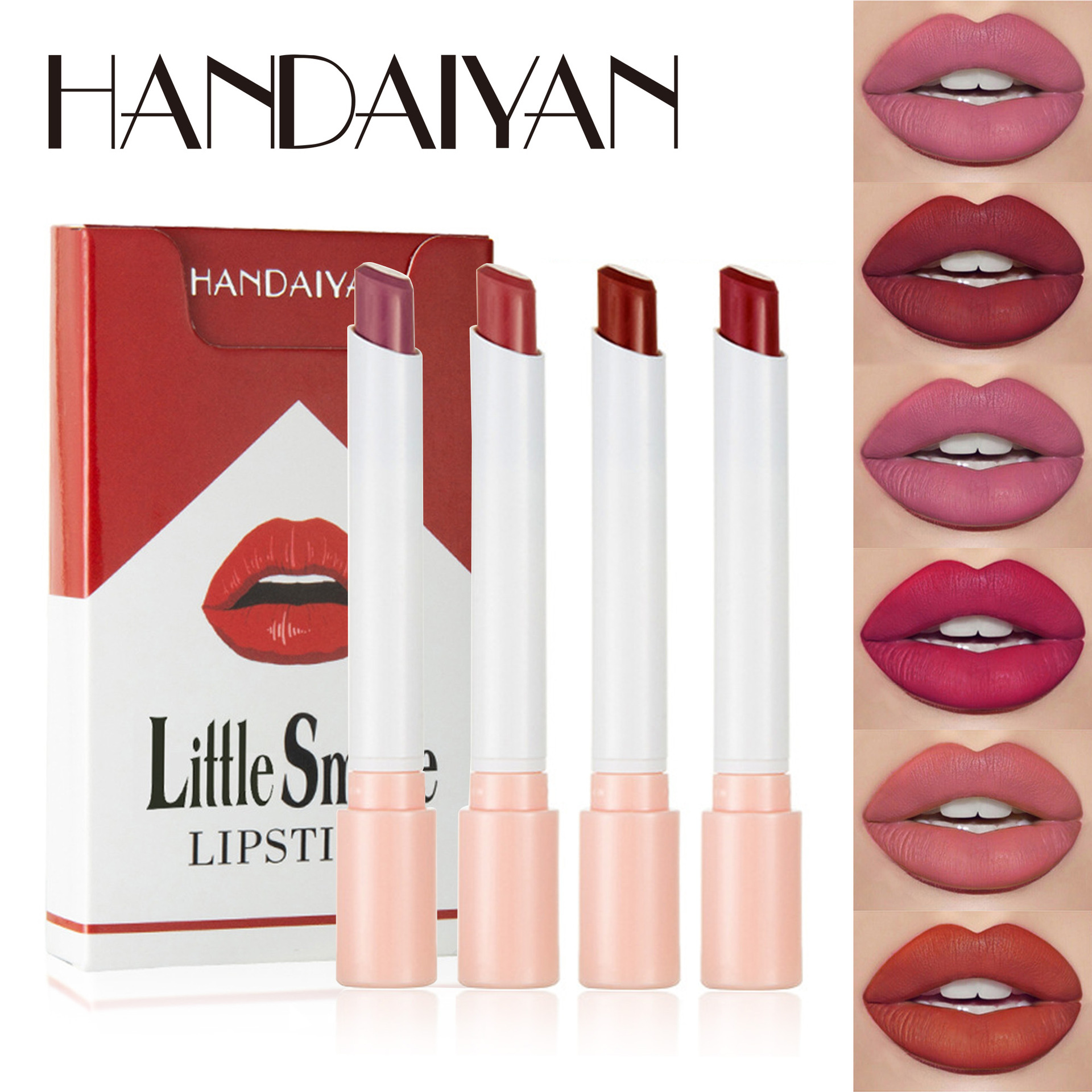 Cross-border Hot HANDAIYAN Han Daiyan Cigarette Matte Velvet Fog Moisturizing Lipstick 4 Sets