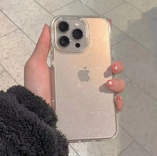 Suitable for Apple 15promax Transparent Phone Case Simple TPU Drop-resistant iPhone13 Glitter Phone Case 16