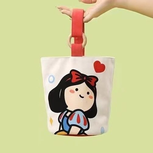 Original ins illustration portable bucket bag handbag hand carrying out snack canvas bag cute out small handbag