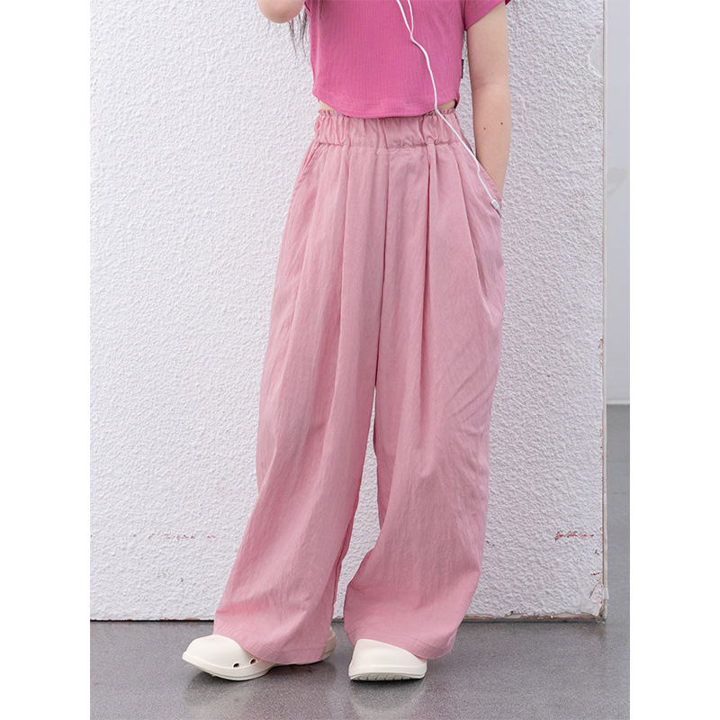 Girls' Yamamoto draping wide-leg pants 2024 spring and summer children's lazy straight pants medium and big children's loose casual pants