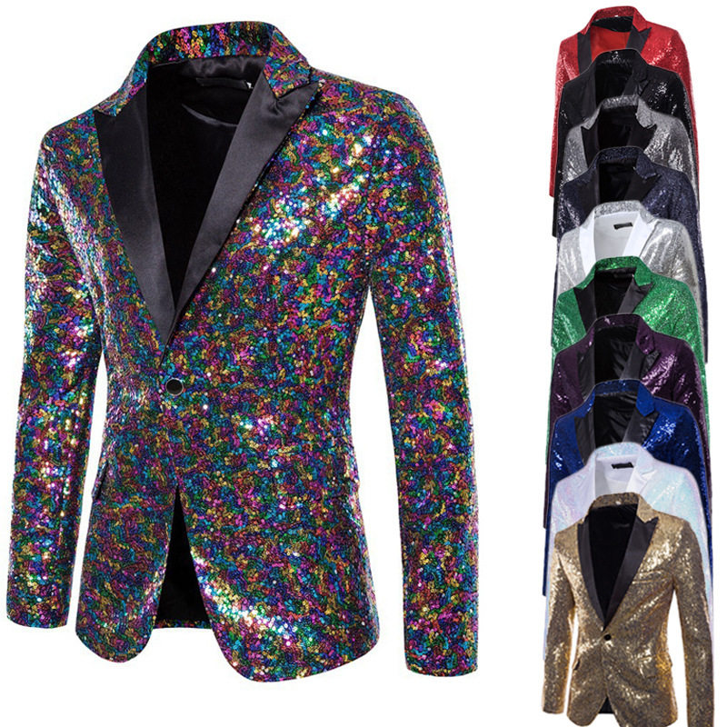 Suit men's foreign trade performance dress sequined European size suit nightclub men's host MC studio European and American men's coat