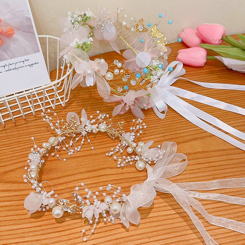 Children's crown headdress Princess Garland Super fairy headband flower girl wedding headdress flower girl headband hair accessories girl hairpin
