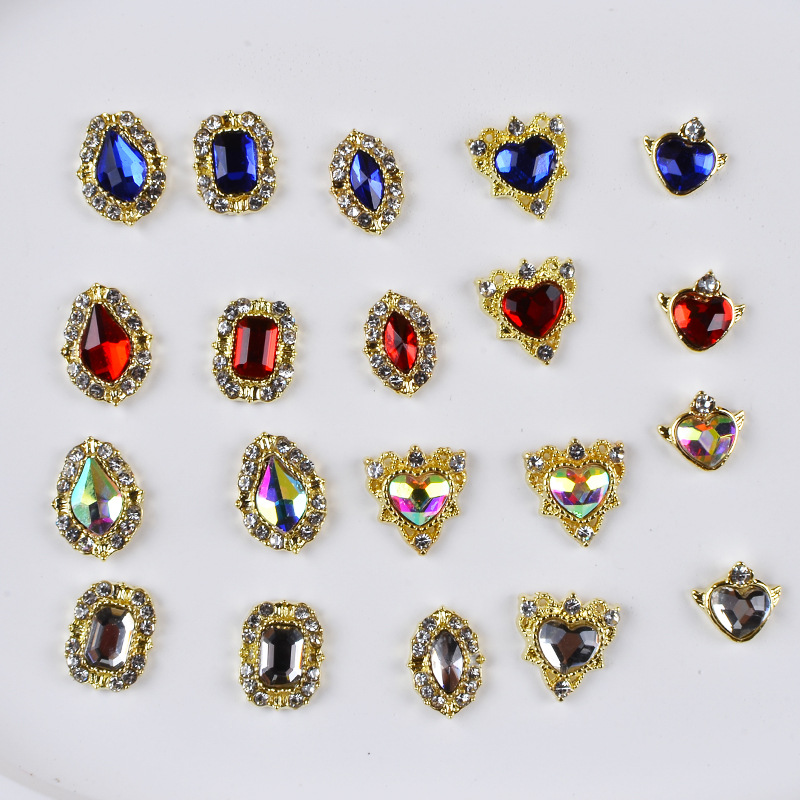 Cross-border gem Valentine's Day nail jewelry bridal nail alloy jewelry AB big diamond nail zircon rhinestone wholesale