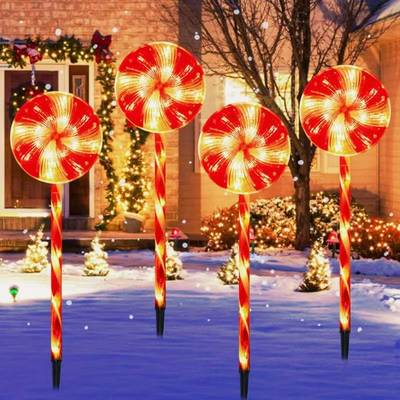 Cross-border solar floor light lollipop cane light Christmas holiday scene decorative atmosphere light lawn light colored light