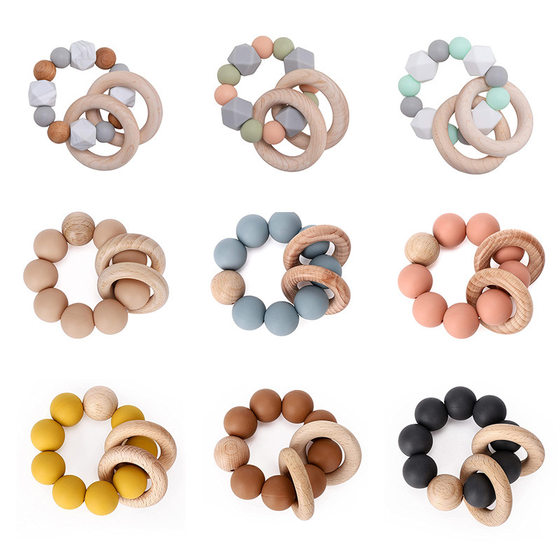 Amazon new baby beech wood bite music silicone baby grinding stick diy bracelet bite music foreign trade Toys