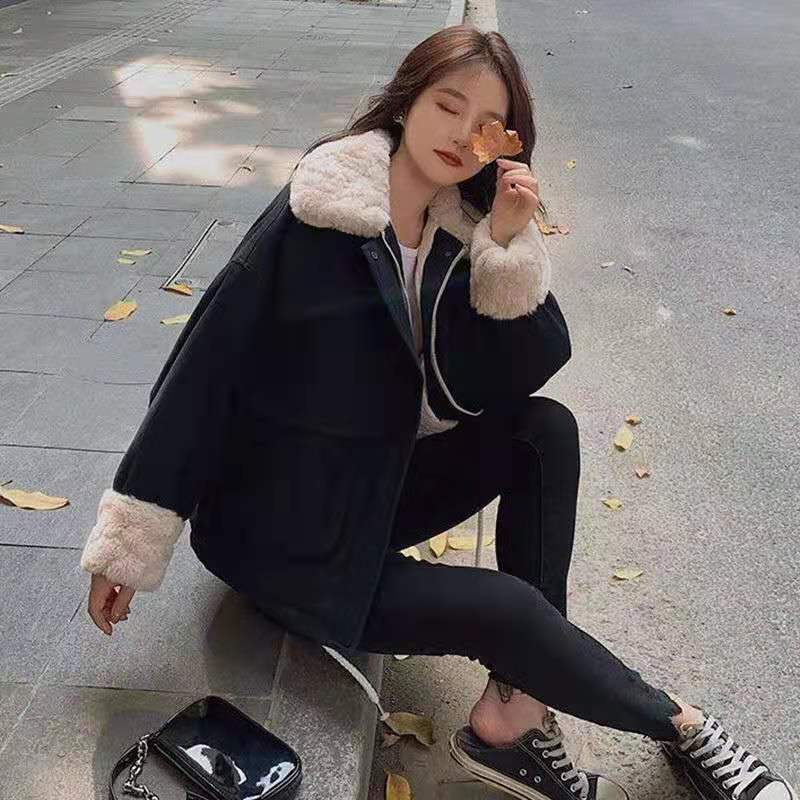Cotton-padded Coat Cotton-padded Coat Women's Autumn and Winter New Korean-style Loose Japanese-style Young-aged Student Lamb Plush Thickened Coat ins Trendy