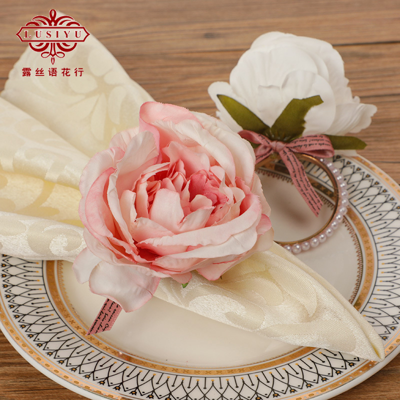 Western Restaurant Napkin Ring New Simulation Rose Napkin Buckle Alloy Electroplated Mouth Cloth Ring Mori Napkin Buckle