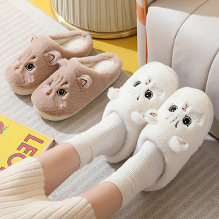 Autumn and Winter cotton slippers men and women couple kitten cartoon cute plush slippers home warm slippers winter