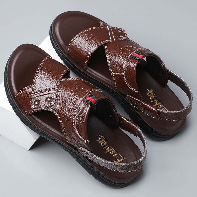 New Men's Summer Large Size Sandals Large Beach Shoes Soft Leather Sandals 45 Size 46 Size 47 Size 48 Size 49 Size 50