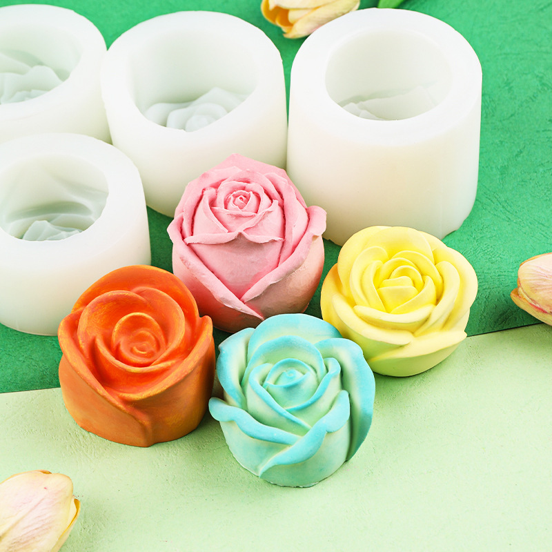 Diyバラの花香薫ろうそく石膏置物シリカゲル金型滴糊粘土砂糖チョコレートケーキ金型|undefined