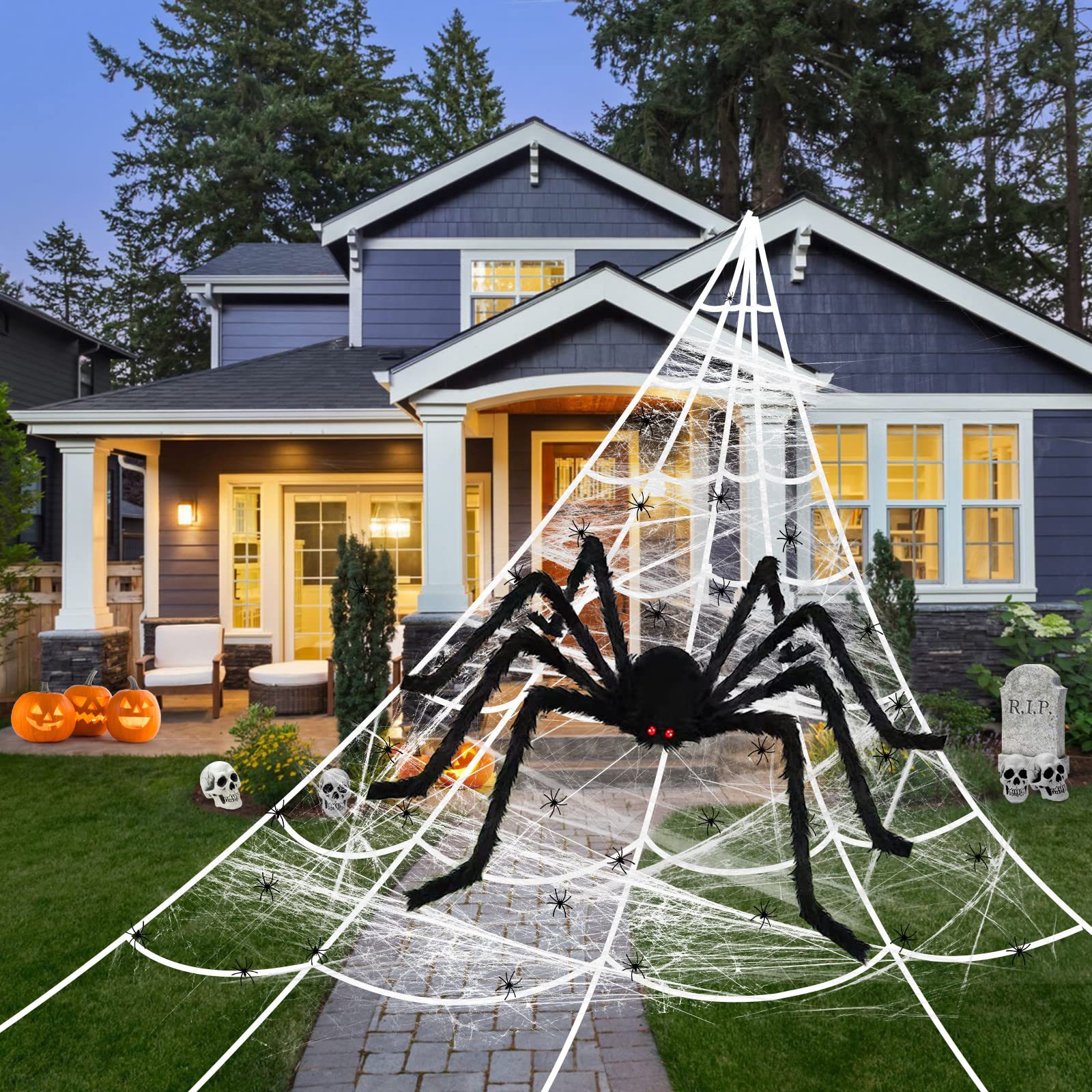 Spider web super large spider triangle web Halloween decoration props party trick simulation plush spider wholesale