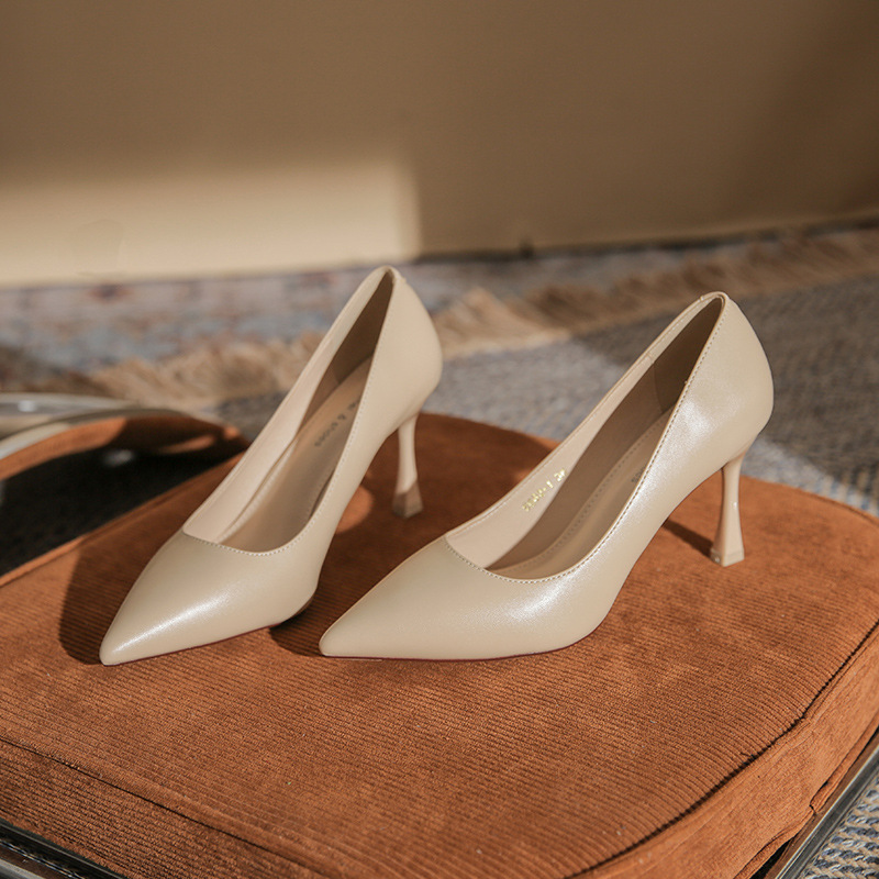 6682-1 Professional Commuter Versatile High Heels Women's Shoes New Temperament Pointed Single Shoes Thin Heel Fashion Soft Leather Work