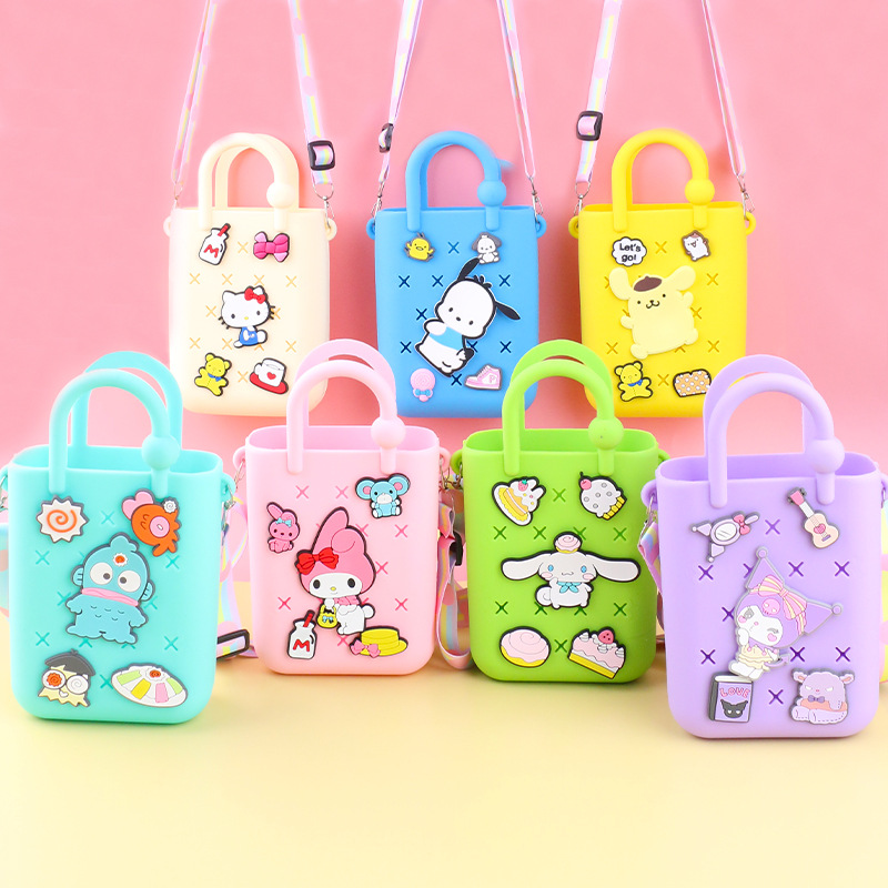 Cartoon Silicone Hole Bag Crossbody Portable Beach Bag Mobile Phone Storage Bag DIY Children Crossbody Silicone Bag