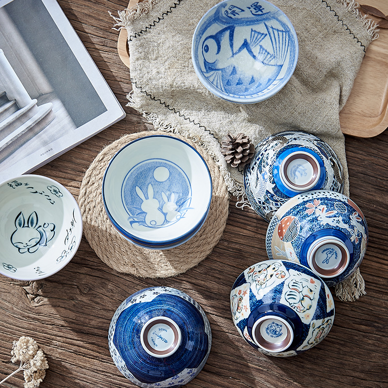 Japanese Imported Household Eating Bowl Underglaze Color Small Bowl Cartoon Candy Japanese Style Ceramic Rice Bowl and Rice Bowl