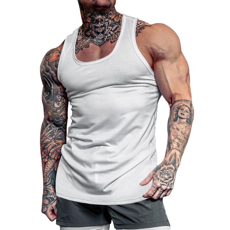 Cross-border Foreign Trade Men's Deep Dig Bodybuilding Fitness Vest Solid Color Summer Comprehensive Training Sports Base Undershirt