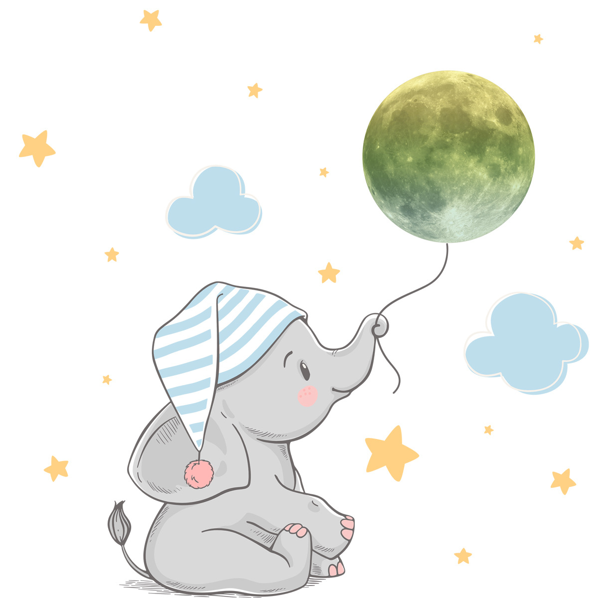Baby Elephant Moon Star Luminous Wall Stickers Creative Fluorescent Wall Stickers Bedroom Decorative Stickers Self-adhesive Wall Stickers Wholesale