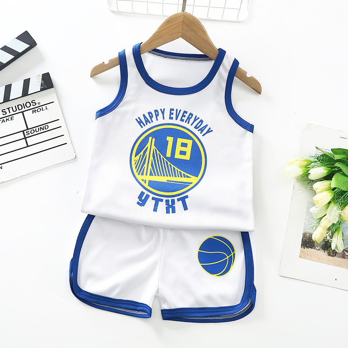 Children's Vest Set Summer Sports Leisure Breathable Baby Short-sleeved Shorts Set Quick-drying Clothes Boys Basketball Clothes