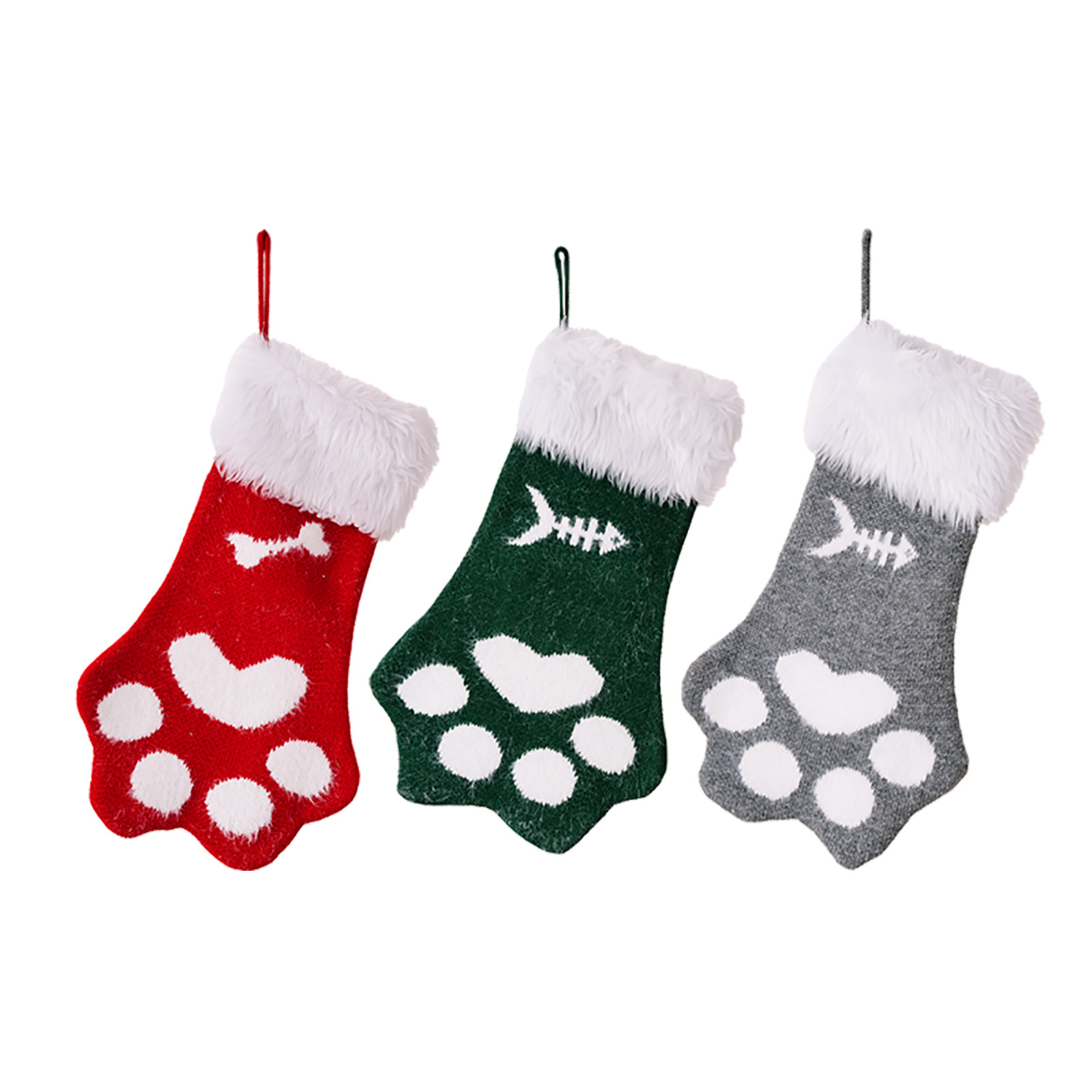Noel süsleri peluş kedi pençesi Noel çorapları çocuk hediye çorapları Noel tatili atmosferi dekorasyonu_voghion.com