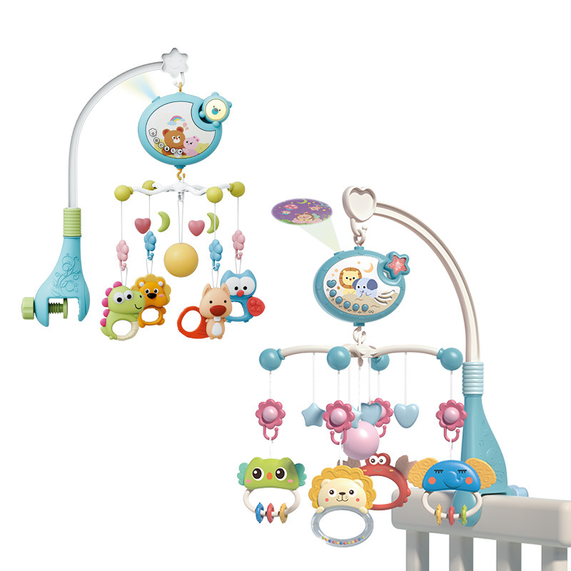 Cross-border infant rotating bed bell toy multi-function remote control projection 0-1 year old baby music sound and light comfort shake