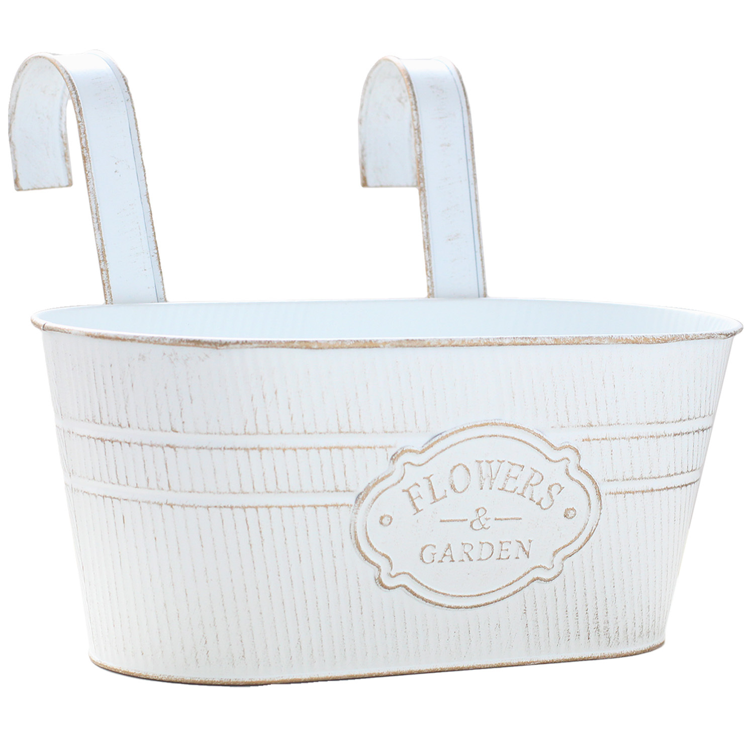 Cross-border Amazon retro distressed tin flower pot double hook detachable hook oval flower pot tin hanging