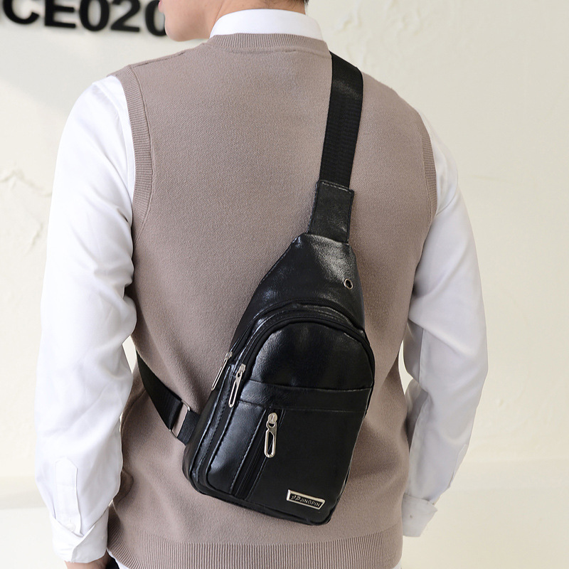 New Men's and Women's Anti-theft Chest Bag Casual Retro pu Shoulder Bag Men's Outdoor Riding Sports Crossbody Bag