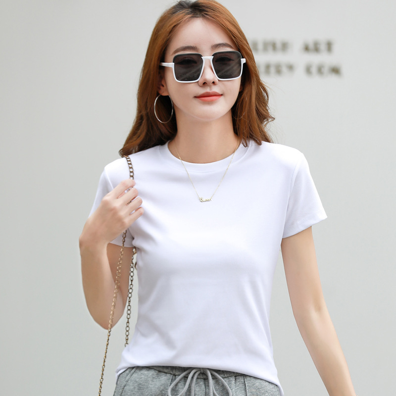 232 factory direct batch solid color original round neck slimming short sleeve T-shirt pure sweet chic bottoming shirt female summer T