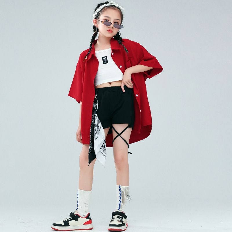爵士舞服裝女童嘻哈hiphop炸街潮牌童裝走秀演出服兒童街舞潮服男
