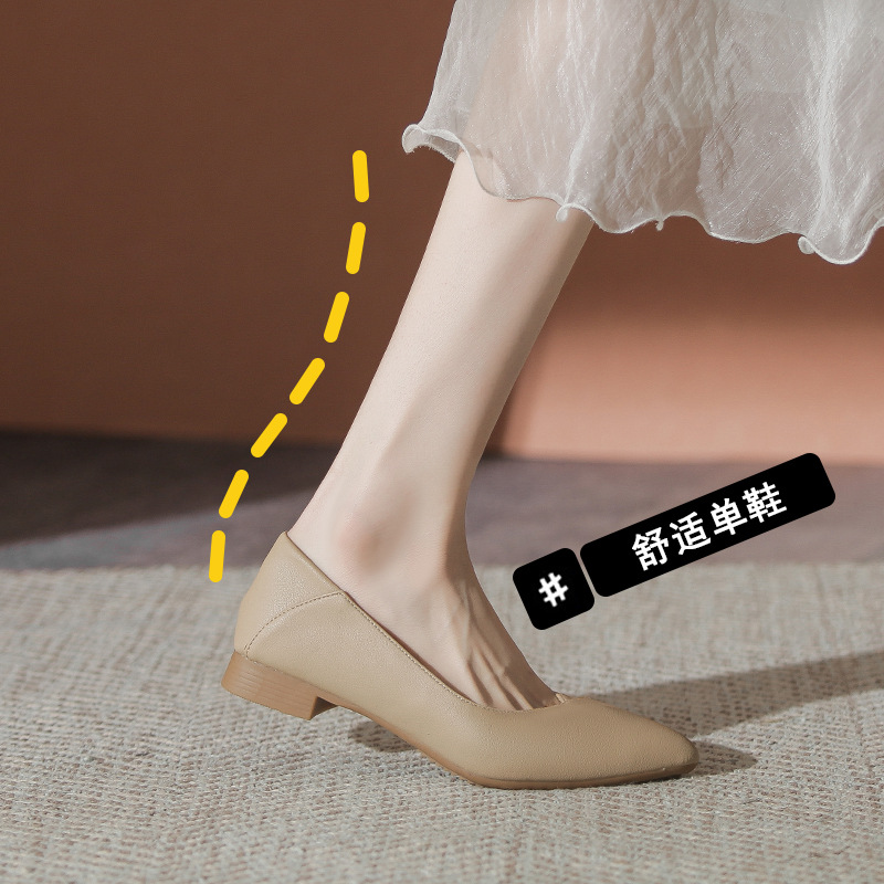 Soft Sole Work Shoes 2023 Summer New Pointed Flat Single Shoes Soft Leather Shallow Mouth Comfortable Professional Shoes Interview Shoes