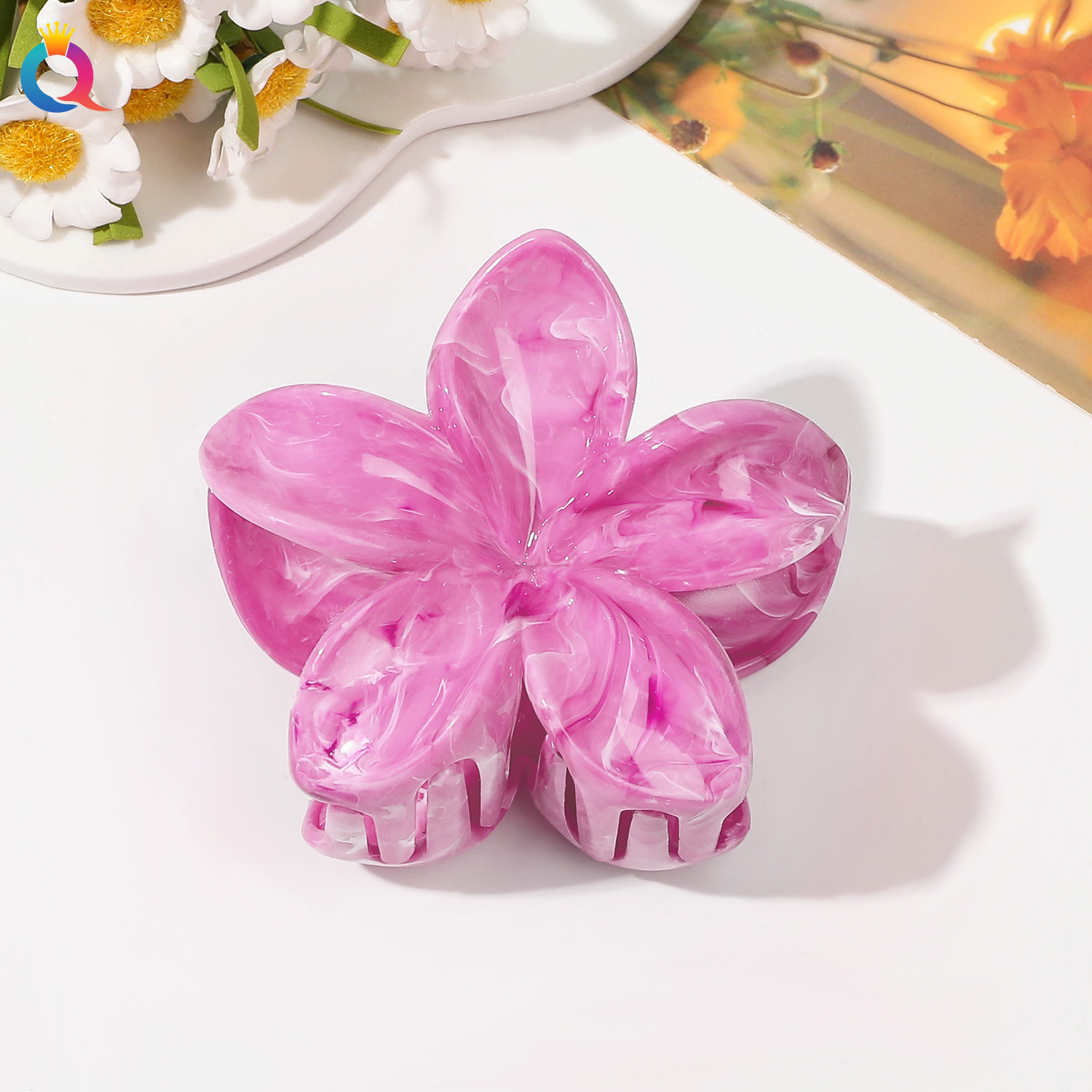 Qiyue cross-border marble pattern flower catch clip large egg flower hair clip plate hair shark clip hair catch hair accessories wholesale_voghion.com