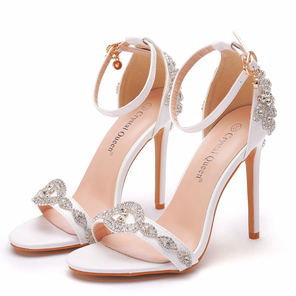 New Arrival All-Match Bridal Stiletto Heels 11cm High Heel White PU Heel Sandals Women's Wedding Shoes