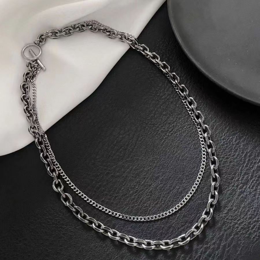 European and American ins personalized all-match otbuckle necklace men's trendy street hip hop double-layer stacked simple children's accessories women