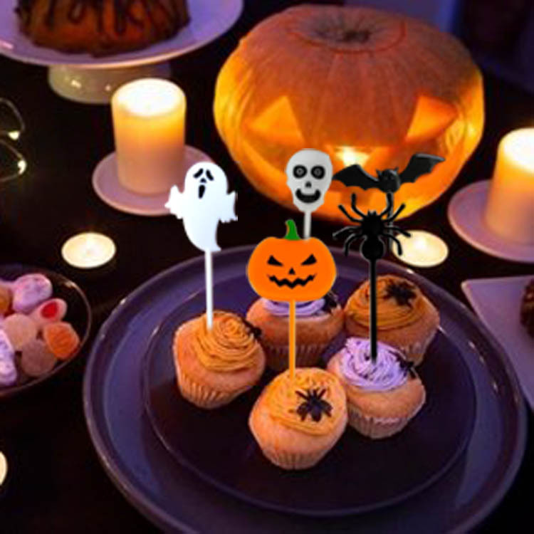 10 PCs Halloween Plastic Toothpick Cake Fruit Sign Fruit Fork Plug Party Supplies Cupcake Decoration