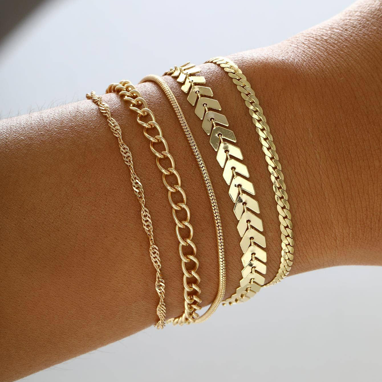 new personalized aircraft chain bracelet creative multi-layer stacked wearing thick chain bracelet set of 5 _voghion.com