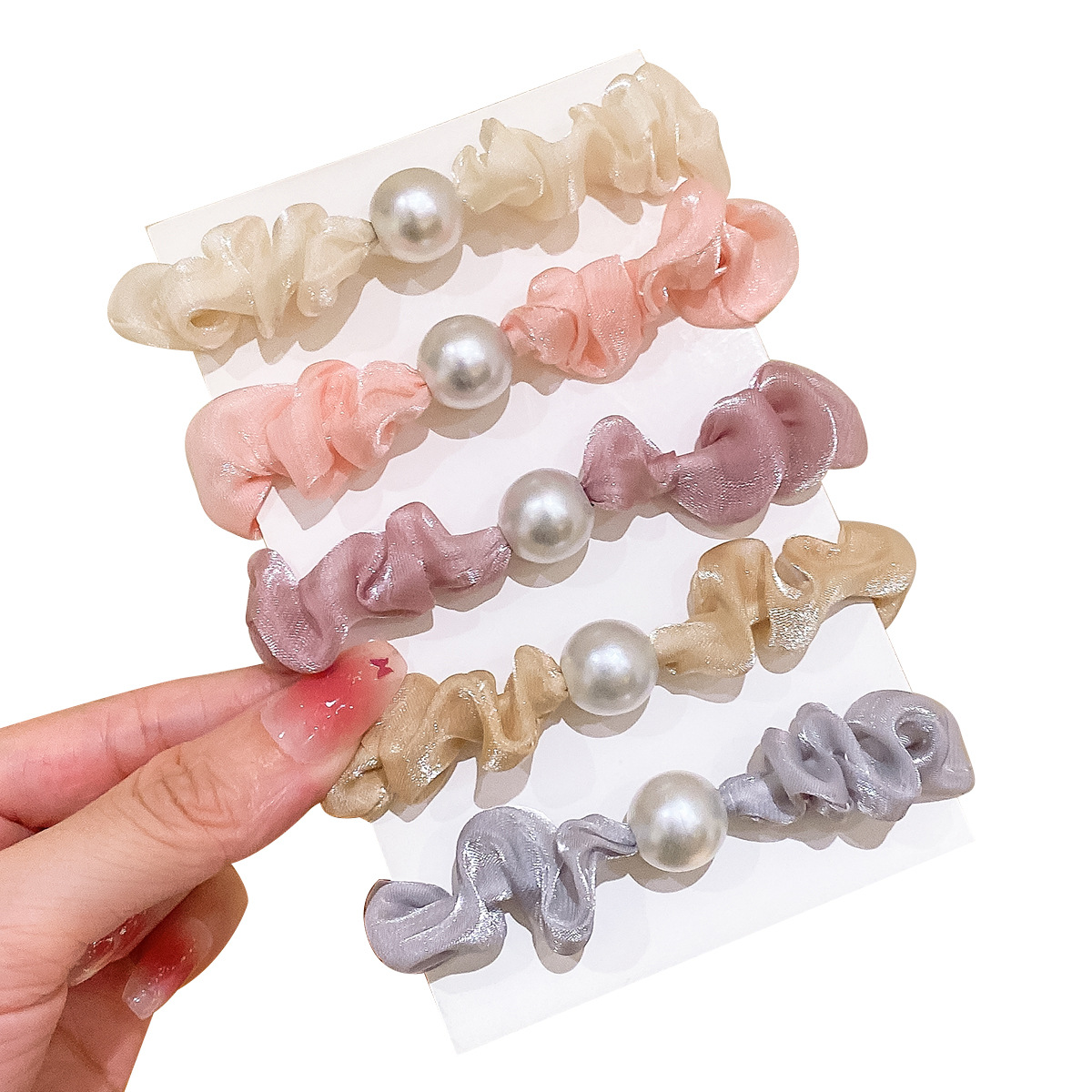 Korean style super fairy organza artificial pearl hair band hair rope high-grade hair accessories tie ball head hair rope rubber band female wholesale