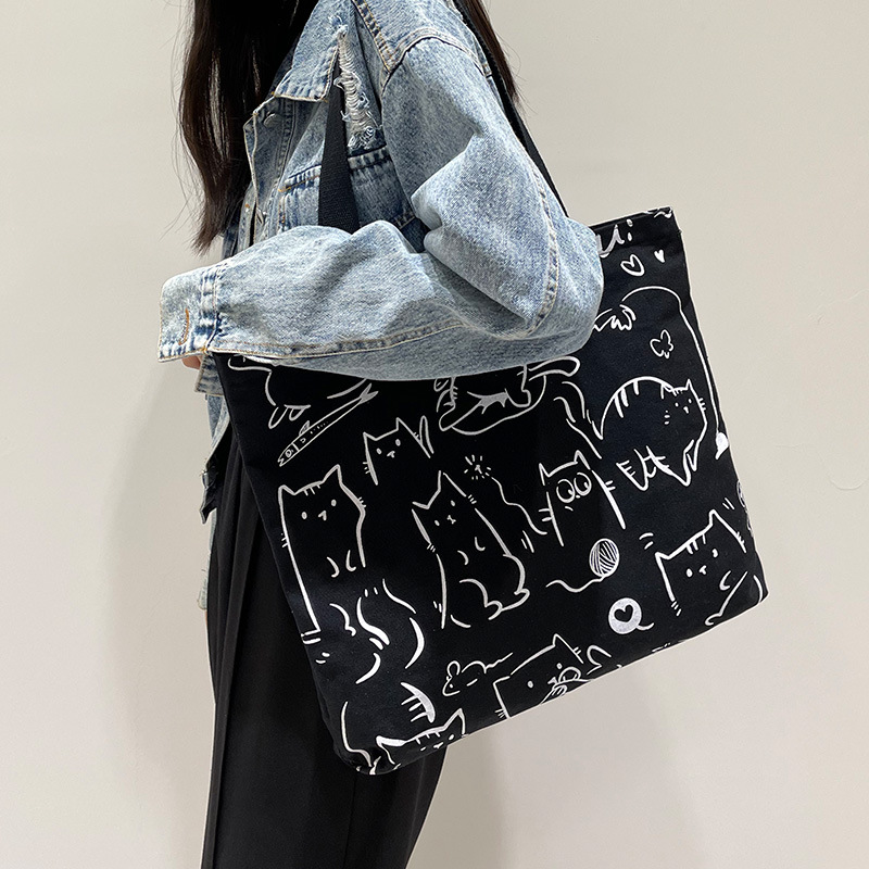 Canvas Bag Women's Large Capacity ins Lazy Style Large Capacity Korean Shoulder Student Artistic Simple Shopping Bag Wholesale