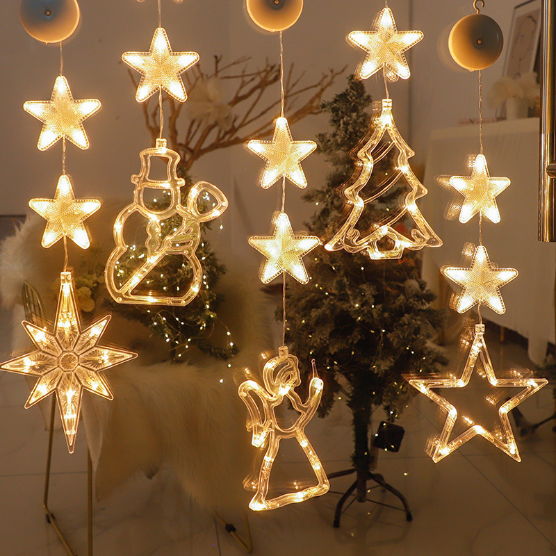 圣诞节吸盘灯橱窗节日氛围布置挂灯五角星铃铛店铺商场橱窗吸盘灯