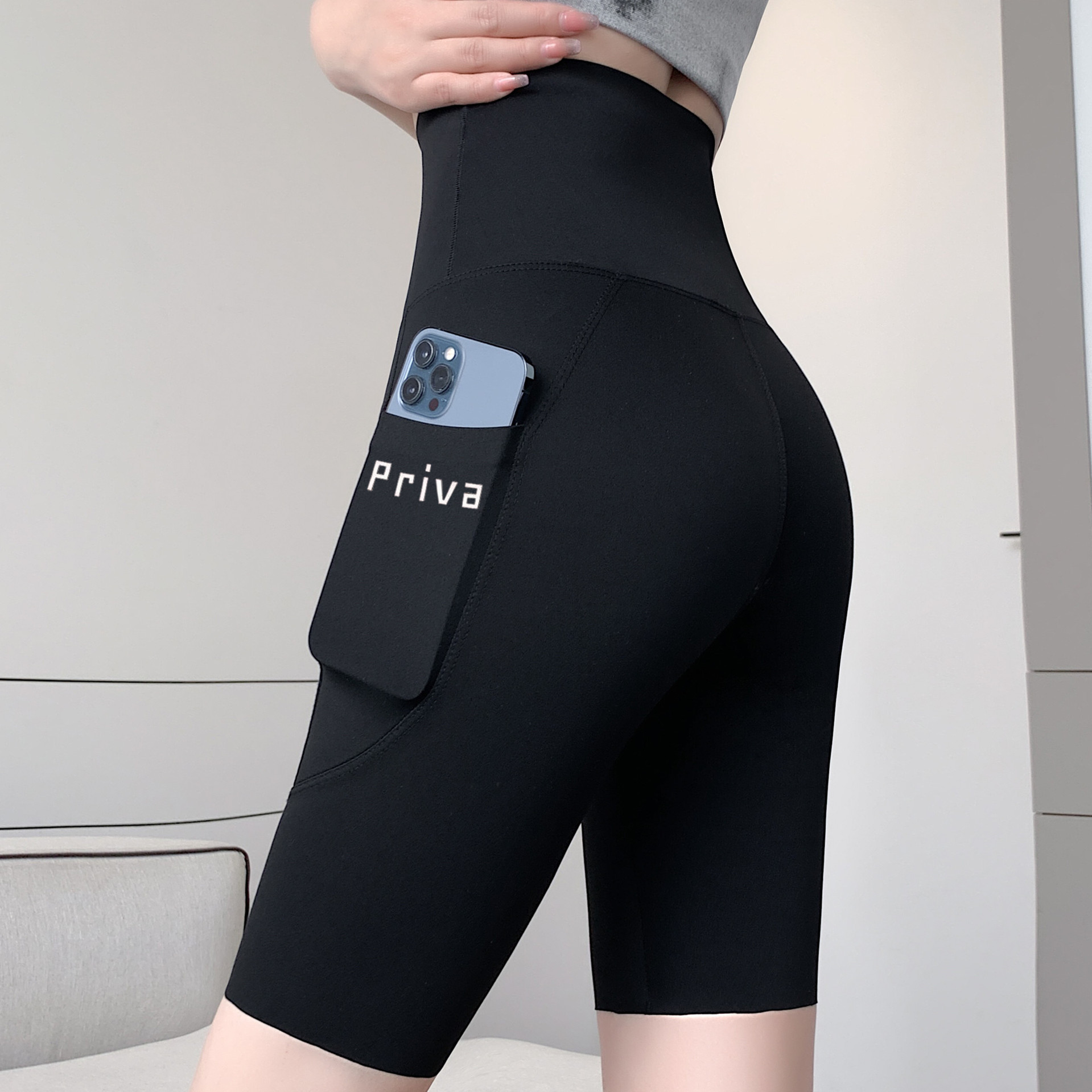 Five Points Side Pocket Shark Pants Summer Thin Women's Breathable High Waist Sports Riding No Embarrassment Line Bottoming Barbie Pants