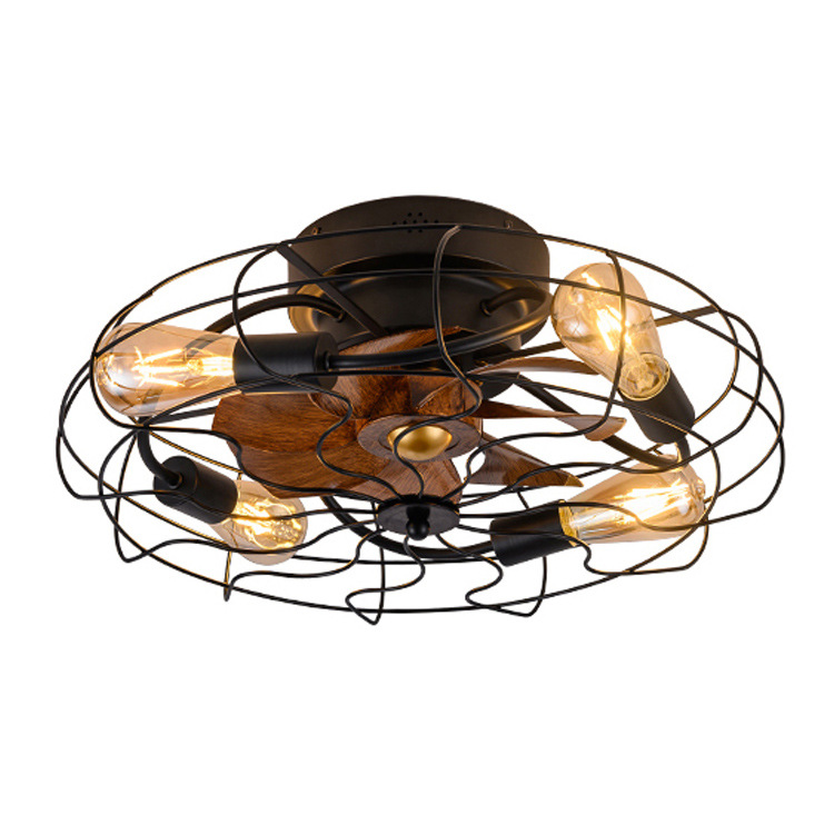 Cross-border ceiling fan lamp industrial wind bedroom restaurant Home ceiling fan lamp low floor simple living room fan lamp wholesale