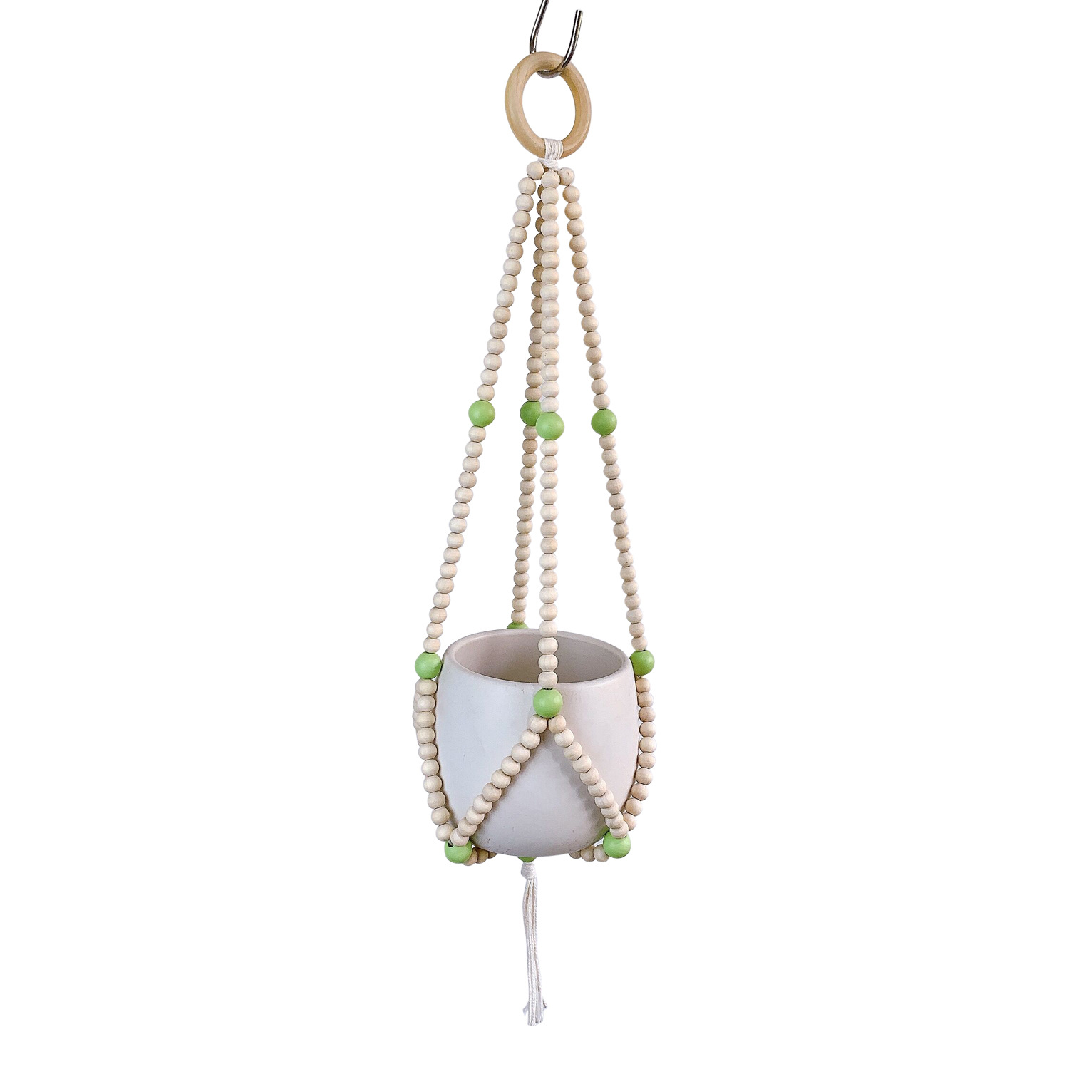 ins Nordic Style Wooden Bead Flower Pot Hanging Basket Hanging Ornaments Home Decoration Creative Bead String Tassel Flower Pot Hanging Basket