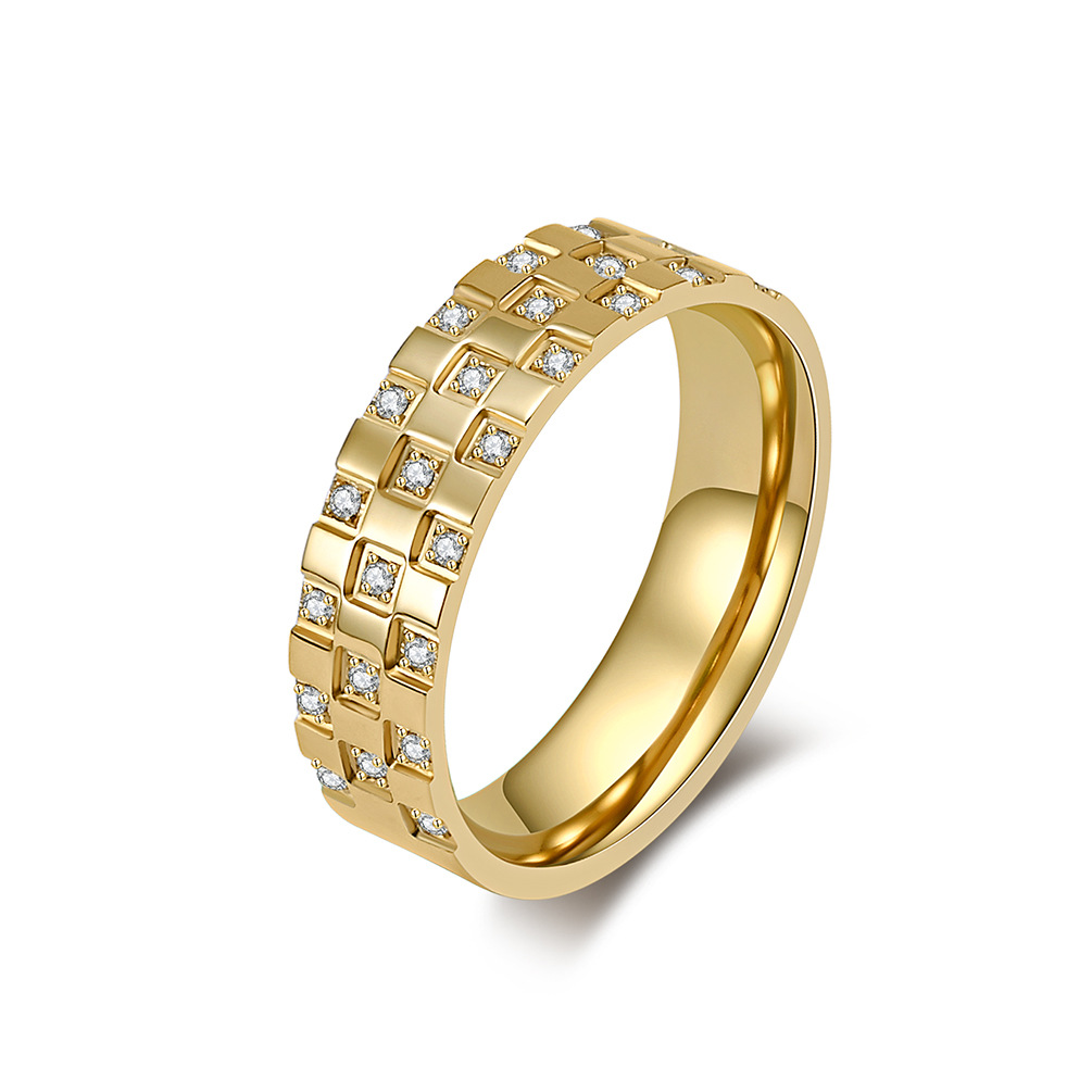 INS Gender-free Neutral Style Titanium Steel Diamond-encrusted Square Zircon Ring Daily Commuter Personalized Wear Matching Jewelry