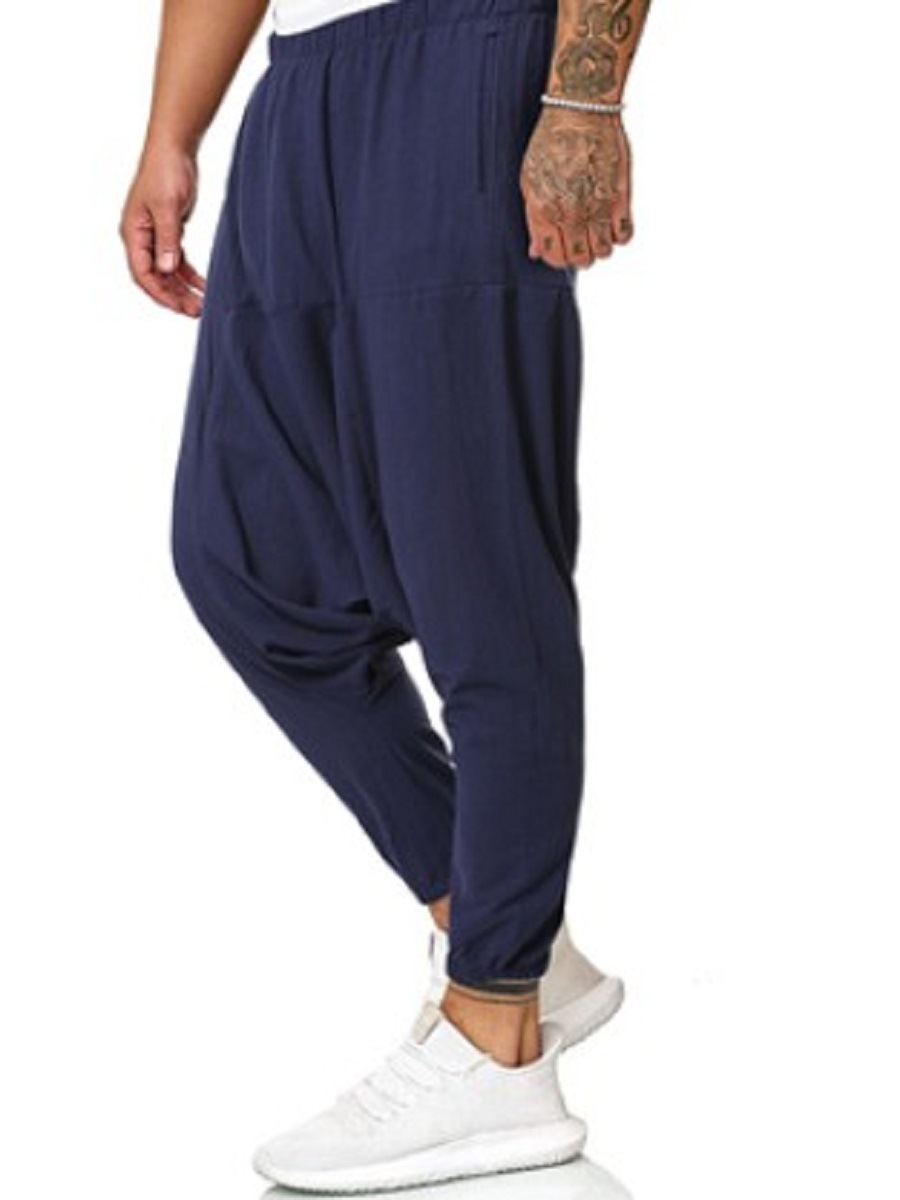 2022 Spring Fashion Cotton and Linen Chinese Style Trendy Men's Casual Loose Cross Pants Youth Large Size Solid Color Trousers for Men