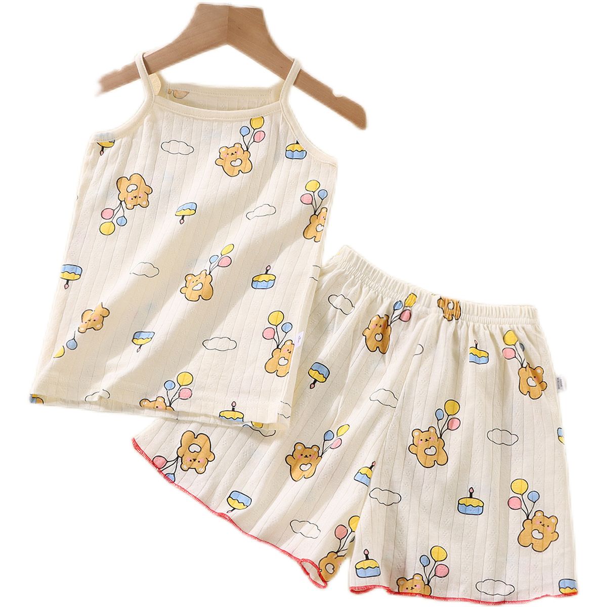 Children's Suspenders Skirt Suit Summer Girl's All Cotton Pajamas Home Clothes Sweat Absorbing Vest Skirt Baby Air-conditioning Suit