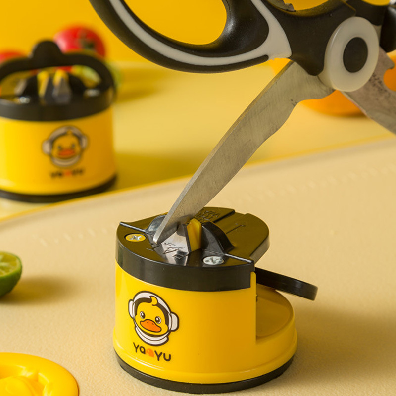 Yellow Duck Suction Cup Knife Grinder Household Quick Knife Grinding Stone Automatic Multifunctional Double-sided Knife Grinding Tool Scissor Stick