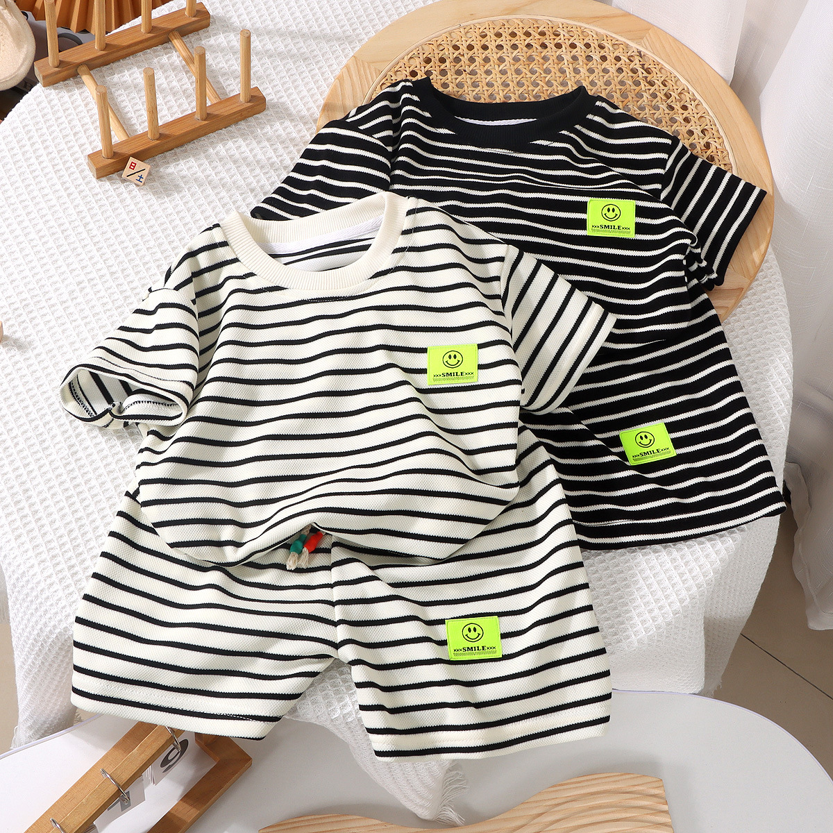 New children's summer Korean style western style baby short-sleeved shorts two-piece summer trendy striped casual