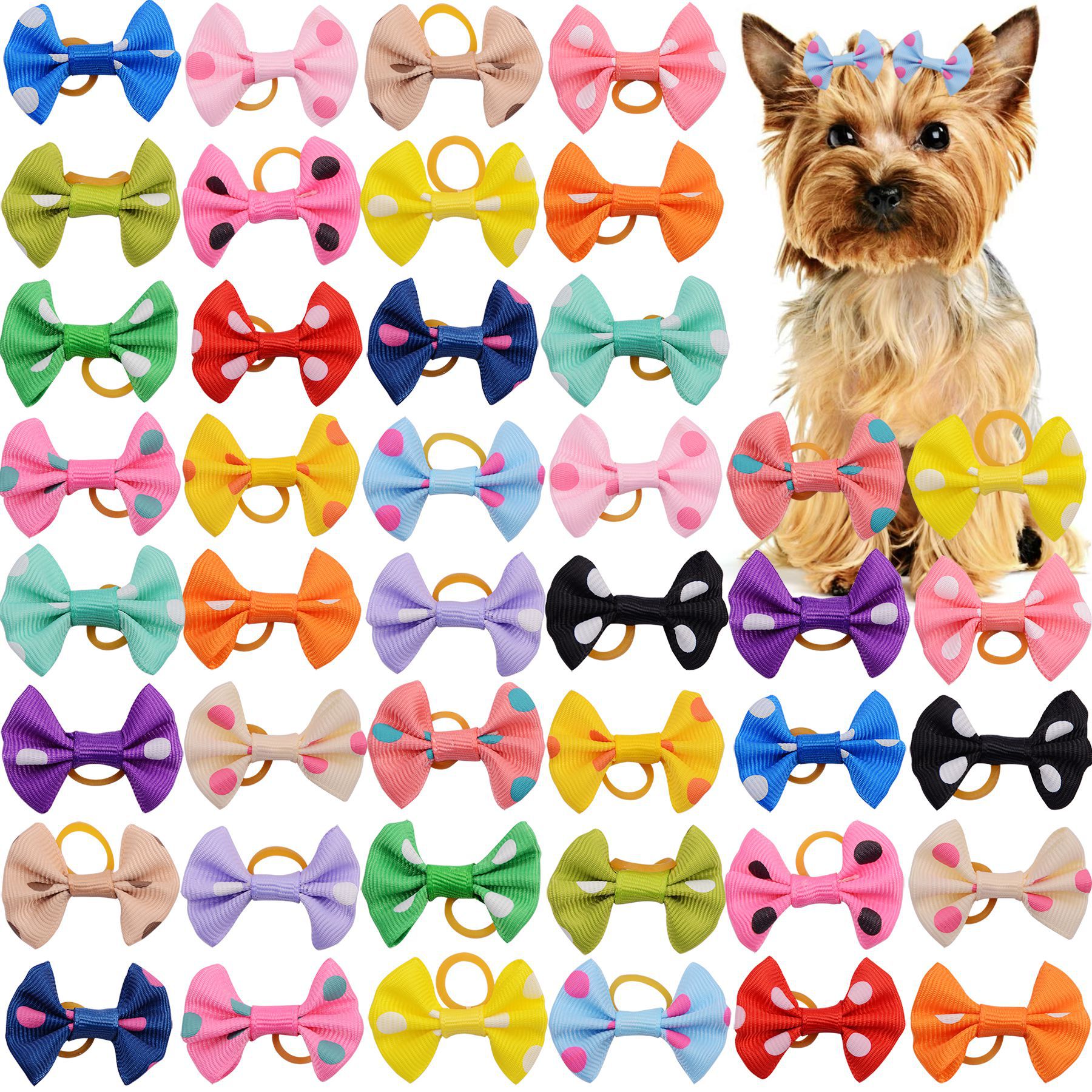 Cross-border foreign trade pet headdress hair band colorful dot rib band puppy cat cute jewelry bow rubber band
