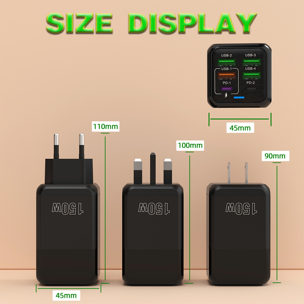New mobile phone charger 150W charging head 4USB 2PD multi-port fast charging mobile phone charger 5v2.4A