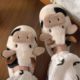 Cow closed toe cotton slippers winter fashion girls winter warm thick bottom non-slip home couple slippers boys and girls shoes