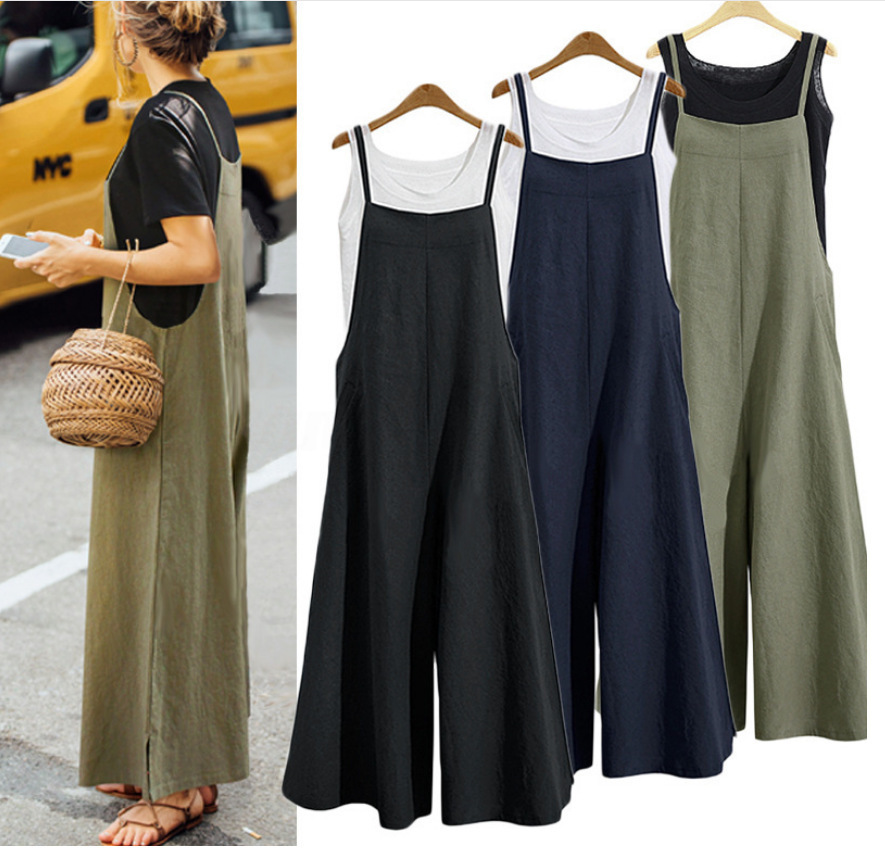 EBAY Hot Selling Foreign Trade European and American Women's Loose Wide Leg Pants Casual Jumpsuit