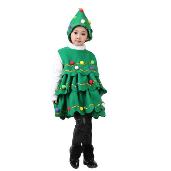 New Girls Christmas Costume Children's Christmas Tree Performance Dance Suit Children's Christmas Gift Tree Hat Performance Suit