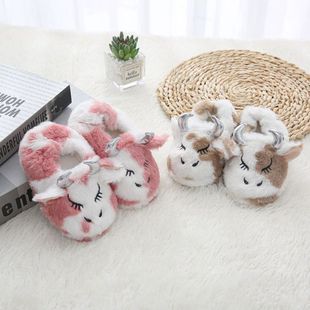 Factory wholesale cross-border supply of new autumn and winter warm children's cotton slippers indoor cartoon cow Mao Mao slippers